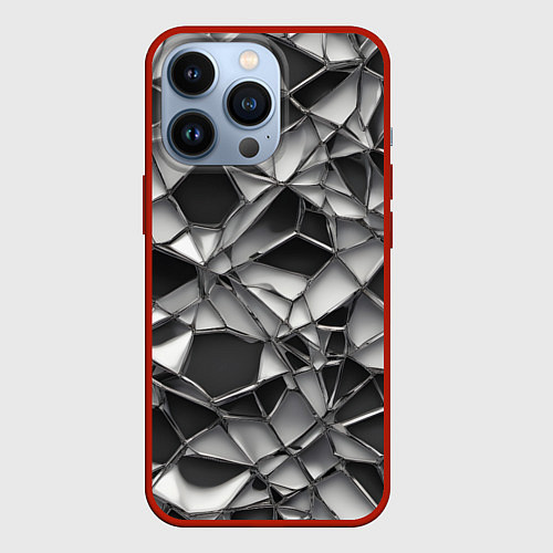 Чехол iPhone 13 Pro Чёрно-белая сетка / 3D-Красный – фото 1