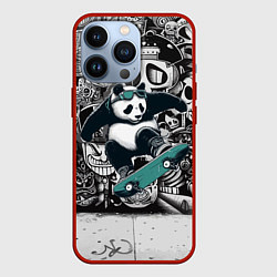Чехол для iPhone 13 Pro Скейтбордист панда на фоне граффити, цвет: 3D-красный