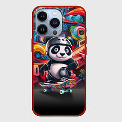 Чехол для iPhone 13 Pro Панда - крутой скейтбордист на фоне граффити, цвет: 3D-красный