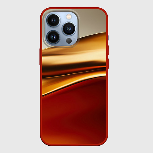 Чехол iPhone 13 Pro Бежевые и золотистые волны / 3D-Красный – фото 1