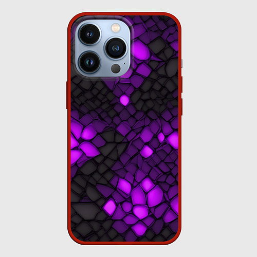 Чехол iPhone 13 Pro Фиолетовый трескающийся камень / 3D-Красный – фото 1