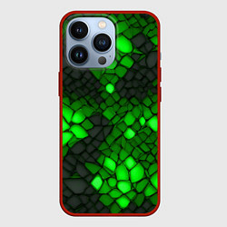 Чехол для iPhone 13 Pro Зелёный трескающийся камень, цвет: 3D-красный