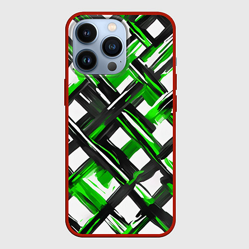 Чехол iPhone 13 Pro Зелёные и чёрные мазки / 3D-Красный – фото 1
