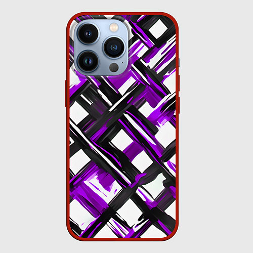 Чехол iPhone 13 Pro Фиолетовые и чёрные мазки / 3D-Красный – фото 1