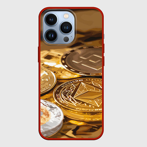 Чехол iPhone 13 Pro Виртуальные монеты / 3D-Красный – фото 1