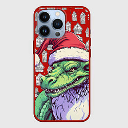 Чехол для iPhone 13 Pro Большой зеленый новогодний дракон, цвет: 3D-красный