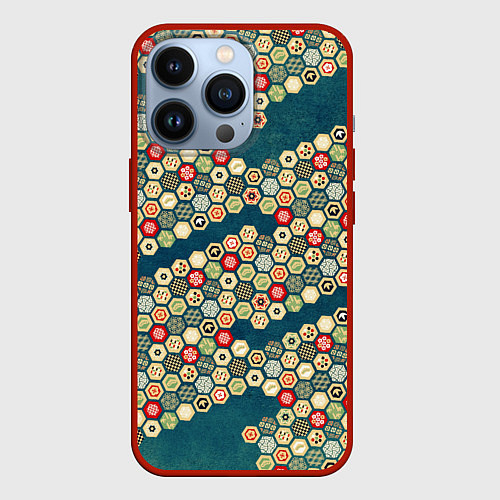 Чехол iPhone 13 Pro Традиционный японский узор: черепаховый панцирь-со / 3D-Красный – фото 1