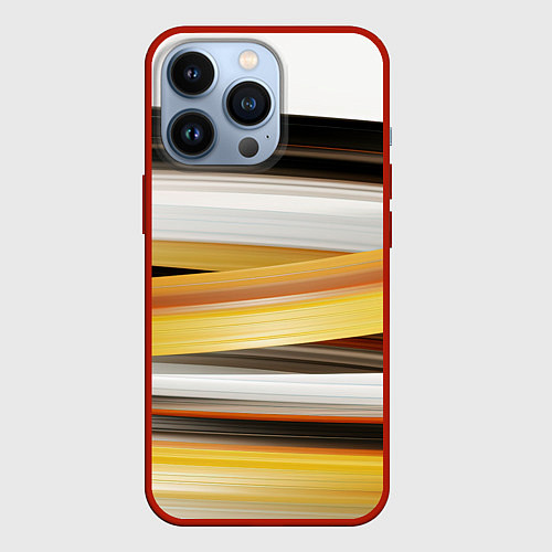 Чехол iPhone 13 Pro Черные белые желтые полосы / 3D-Красный – фото 1