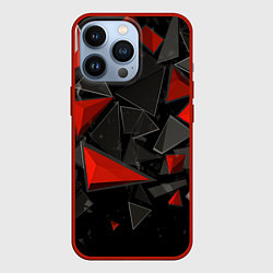 Чехол для iPhone 13 Pro Черные и красные треугольные частицы, цвет: 3D-красный