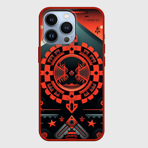 Чехол iPhone 13 Pro Рисунок в стиле американских индейцев / 3D-Красный – фото 1