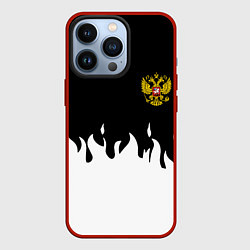 Чехол для iPhone 13 Pro Герб РФ огонь патриотический стиль, цвет: 3D-красный