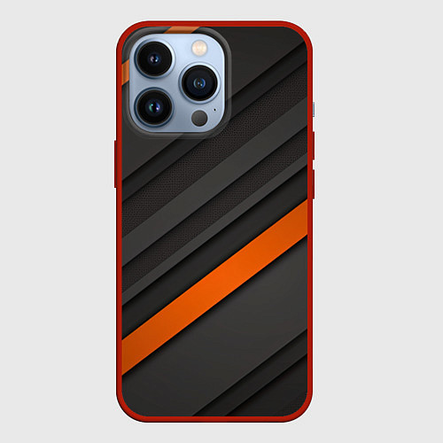 Чехол iPhone 13 Pro Оранжевая полоса на сером фоне / 3D-Красный – фото 1