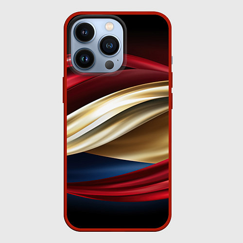 Чехол iPhone 13 Pro Золотые и красные волны абстракции / 3D-Красный – фото 1