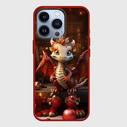 Чехол для iPhone 13 Pro Дракон с новогодними шариками, цвет: 3D-красный