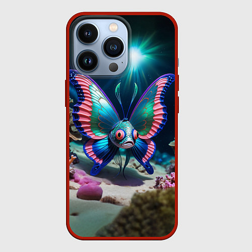 Чехол iPhone 13 Pro Рыба с крыльями бабочки / 3D-Красный – фото 1