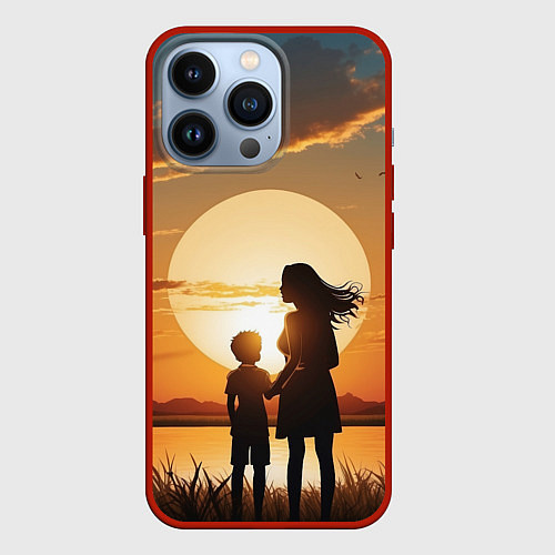 Чехол iPhone 13 Pro Мать и дитя на закате / 3D-Красный – фото 1