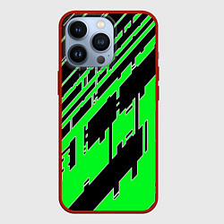 Чехол для iPhone 13 Pro Зелёные линии на чёрном фоне, цвет: 3D-красный