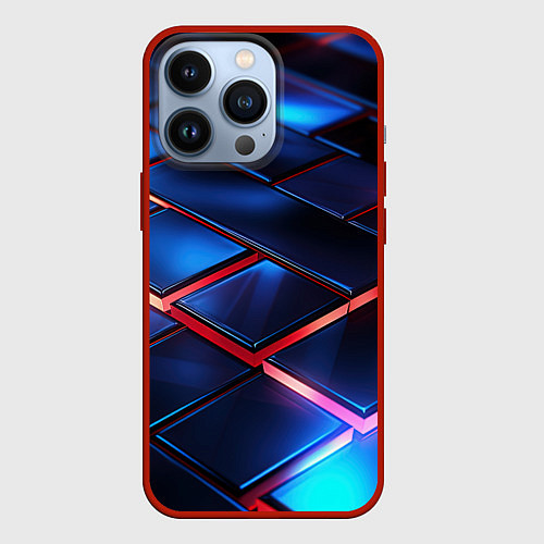 Чехол iPhone 13 Pro Синие абстрактные плиты / 3D-Красный – фото 1