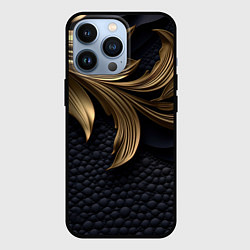 Чехол для iPhone 13 Pro Золотые узоры в виде листьев, цвет: 3D-черный
