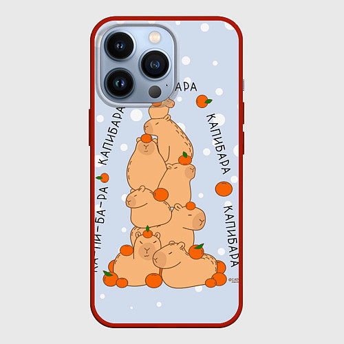 Чехол iPhone 13 Pro Гора капибара с мандаринами / 3D-Красный – фото 1