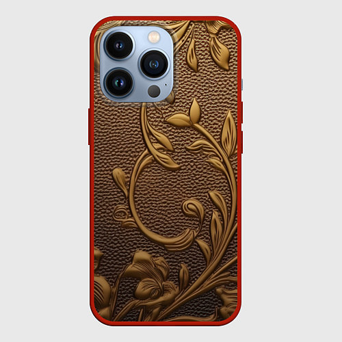 Чехол iPhone 13 Pro Золотые объемные узоры абстракт / 3D-Красный – фото 1