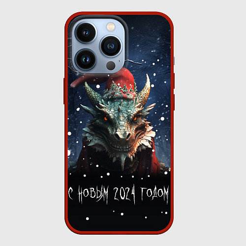 Чехол iPhone 13 Pro Лесной дракон - Новый год / 3D-Красный – фото 1
