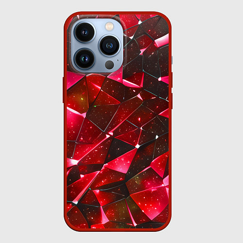 Чехол iPhone 13 Pro Красное разбитое стекло / 3D-Красный – фото 1