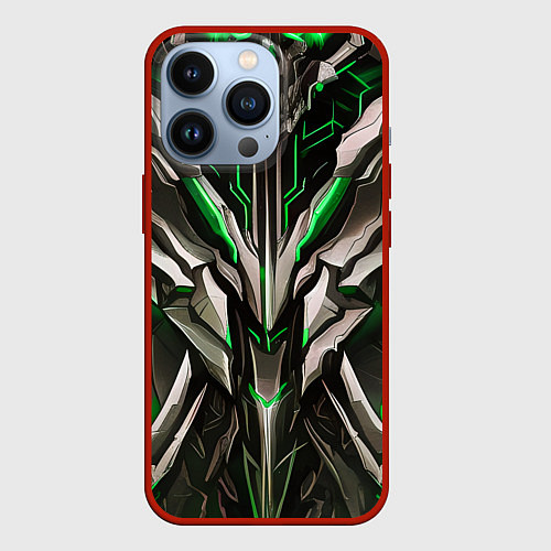 Чехол iPhone 13 Pro Зелёная кибер броня модерн / 3D-Красный – фото 1