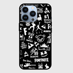 Чехол для iPhone 13 Pro Fortnite alllogo black, цвет: 3D-черный