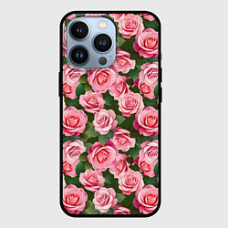 Чехол для iPhone 13 Pro Розовые розы паттерн, цвет: 3D-черный