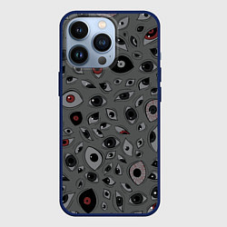 Чехол для iPhone 13 Pro Серый цвет: глазики-косоглазики, цвет: 3D-тёмно-синий