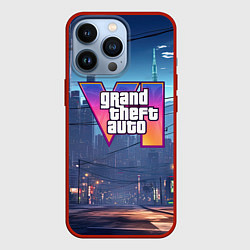 Чехол для iPhone 13 Pro GTA 6 ночной город, цвет: 3D-красный