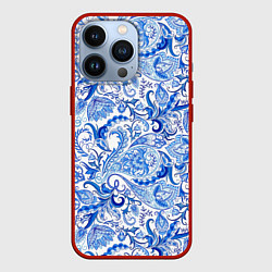Чехол для iPhone 13 Pro Гжельская роспись на белом фоне, цвет: 3D-красный