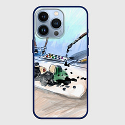 Чехол для iPhone 13 Pro Капли и портрет тушью, цвет: 3D-тёмно-синий