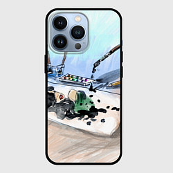 Чехол для iPhone 13 Pro Капли и портрет тушью, цвет: 3D-черный