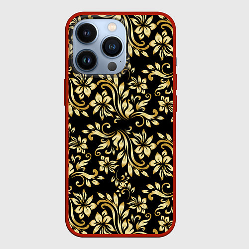 Чехол iPhone 13 Pro Gold khokhloma / 3D-Красный – фото 1