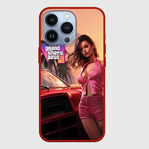 Чехол iPhone 13 Pro GTA 6 girl vice city / 3D-Красный – фото 1