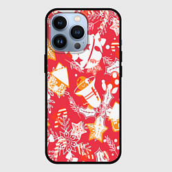 Чехол для iPhone 13 Pro Рождественские узоры колокольчики, цвет: 3D-черный