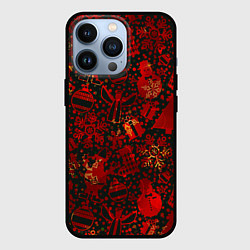 Чехол для iPhone 13 Pro Ёлочные игрушки и ёлки, цвет: 3D-черный