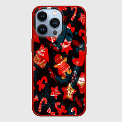 Чехол для iPhone 13 Pro Рождественские узоры красные, цвет: 3D-красный