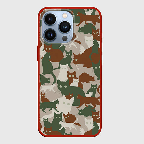 Чехол iPhone 13 Pro Кошки - камуфляж / 3D-Красный – фото 1