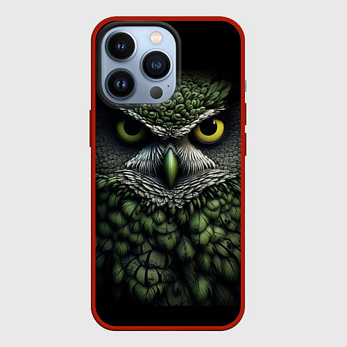 Чехол iPhone 13 Pro Зелено черная сова / 3D-Красный – фото 1