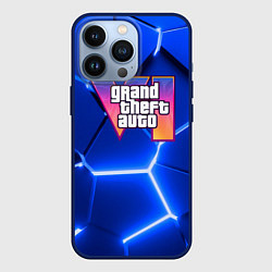 Чехол для iPhone 13 Pro GTA 6 лого на фоне разлома синих плит, цвет: 3D-тёмно-синий