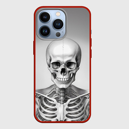 Чехол iPhone 13 Pro Скелет черно белый / 3D-Красный – фото 1