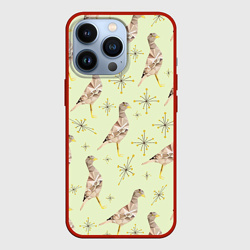 Чехол iPhone 13 Pro Авдотка птица и снежинка / 3D-Красный – фото 1