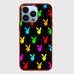 Чехол для iPhone 13 Pro Playboy pattern неон, цвет: 3D-красный