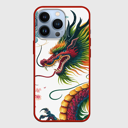 Чехол iPhone 13 Pro Japanese dragon - engraving art / 3D-Красный – фото 1