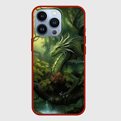 Чехол для iPhone 13 Pro Лесной зеленый дракон символ 2024 года, цвет: 3D-красный