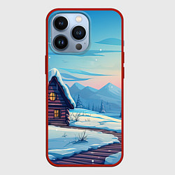 Чехол для iPhone 13 Pro Лесной зимний домик, цвет: 3D-красный