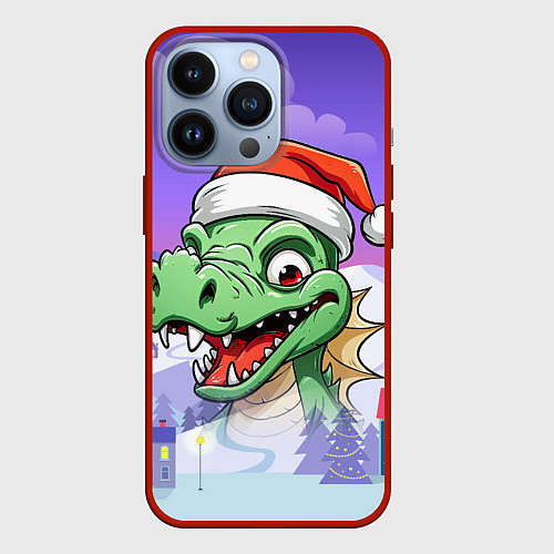 Чехол iPhone 13 Pro Зеленый маленький дракон / 3D-Красный – фото 1